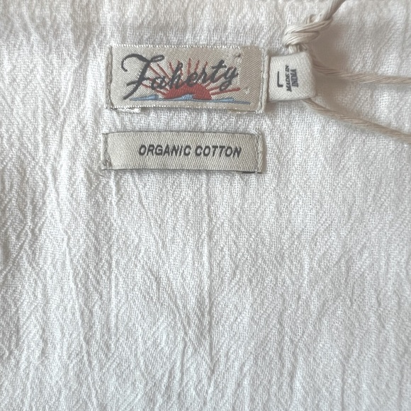 Faherty Colette Organic Cotton Blouse Button Up Smocked Ruffles White Sz L - Picture 12 of 16